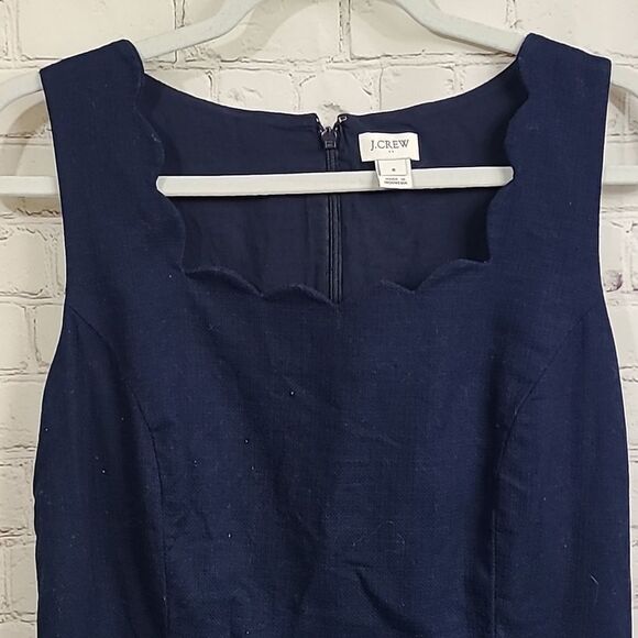 J.Crew Scalloped Basketweave Navy Blue Sleeveless Tank Dress Fit & Flare Size 8 - Picture 3 of 12